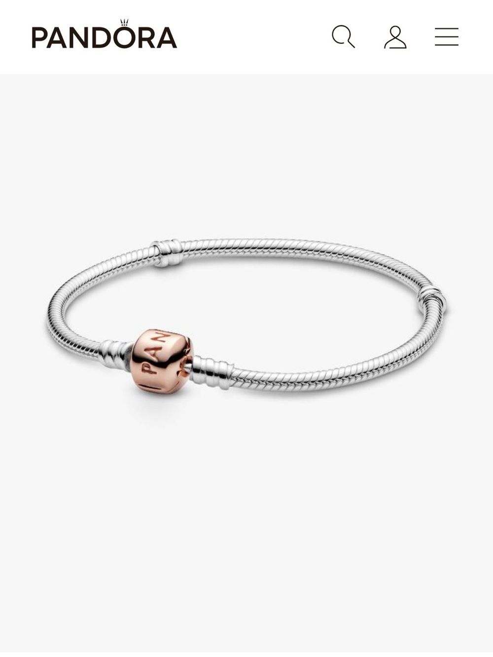 Pandora Moments Snake Chain Bracelet - Two Tone with Rose Gold Barrel Clasp
